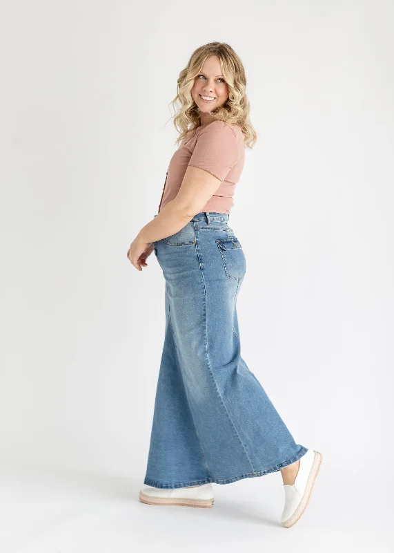 Naomi Stonewash A-Line Long Denim Skirt - FINAL SALE