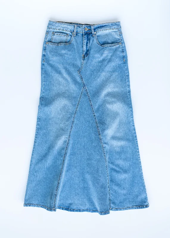 Naomi Stonewash A-Line Long Denim Skirt - FINAL SALE