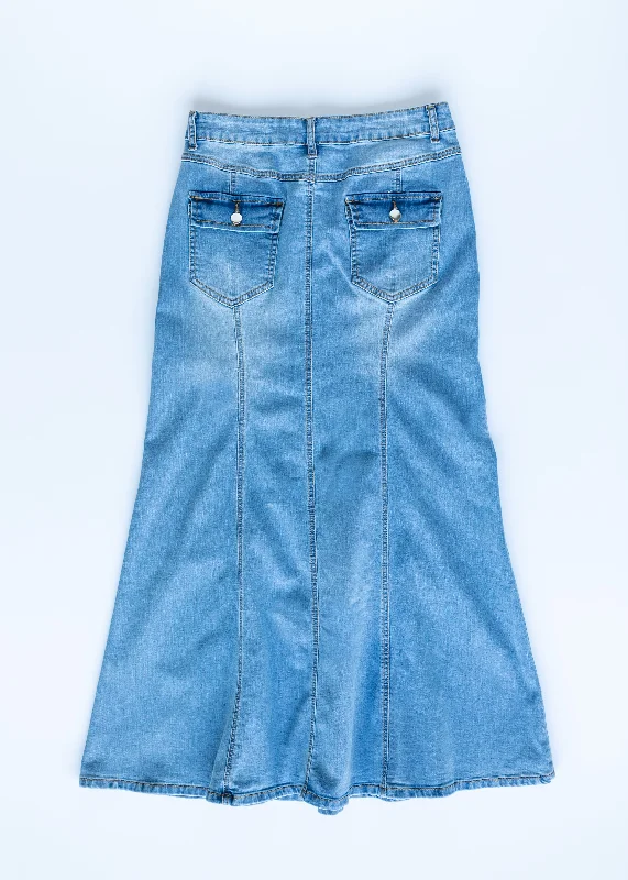 Naomi Stonewash A-Line Long Denim Skirt - FINAL SALE