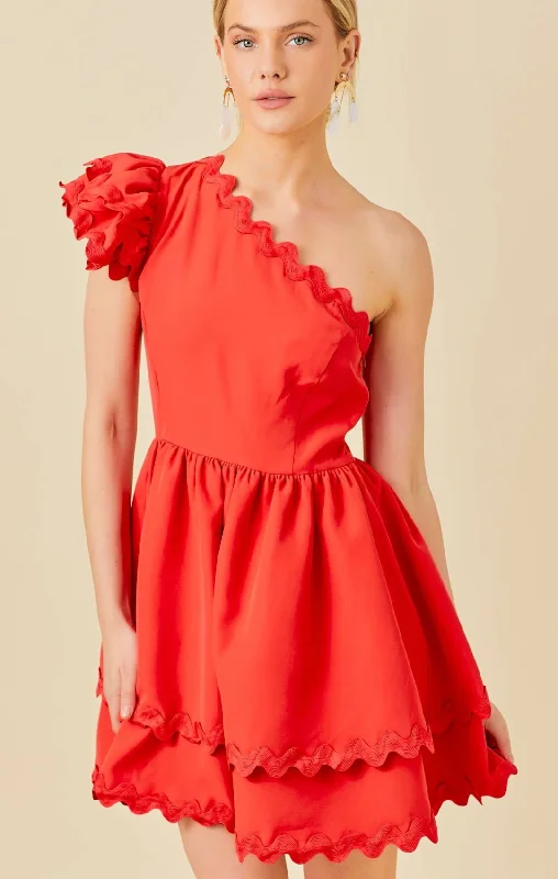 One Shoulder Scallop Trim Dress