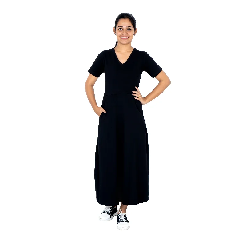 Onyx Long Midi Dress (With Waist Seam)