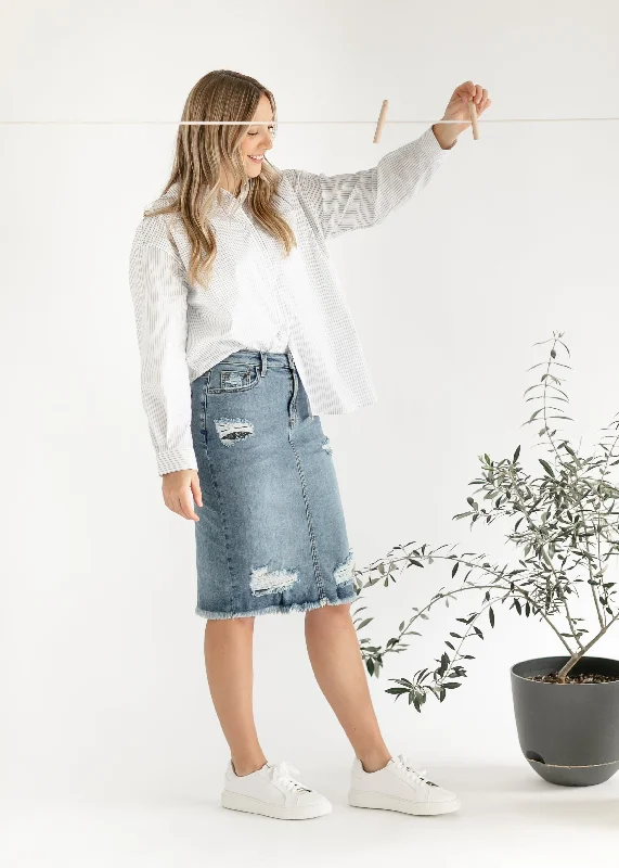 Presley Distressed Denim Midi Skirt