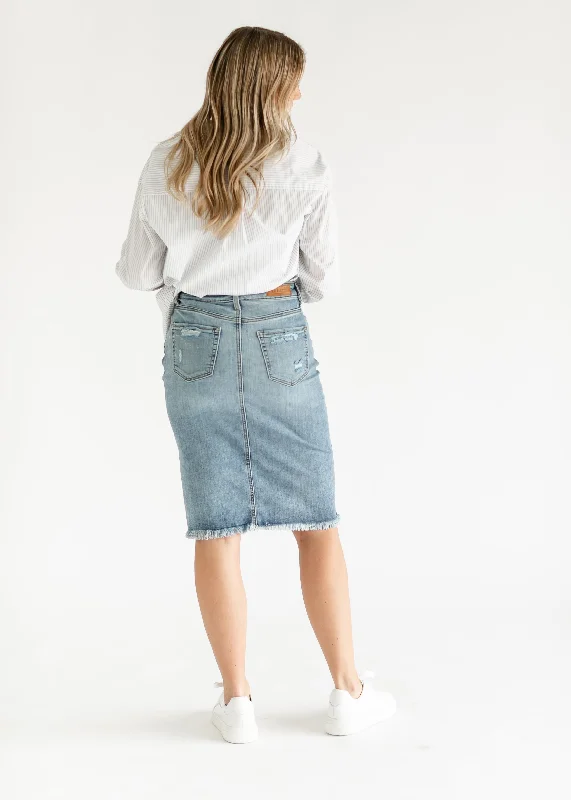 Presley Distressed Denim Midi Skirt