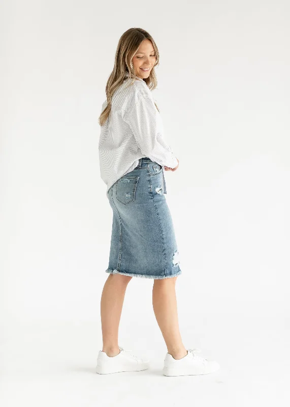 Presley Distressed Denim Midi Skirt