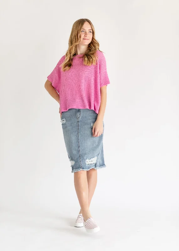 Presley Distressed Denim Midi Skirt