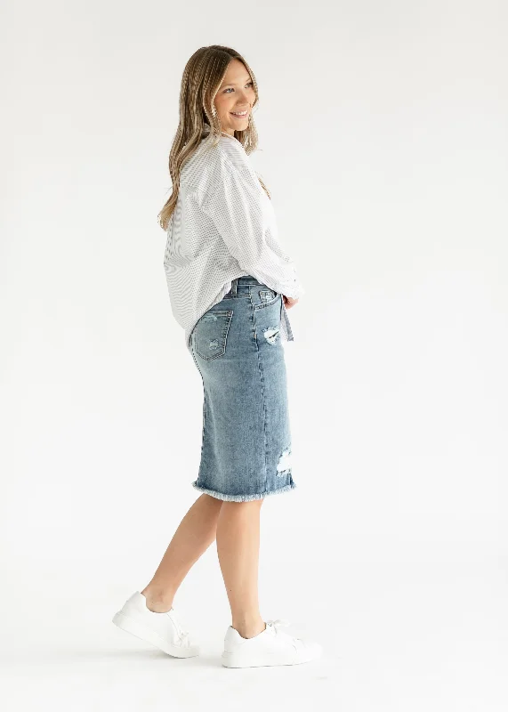 Presley Distressed Denim Midi Skirt