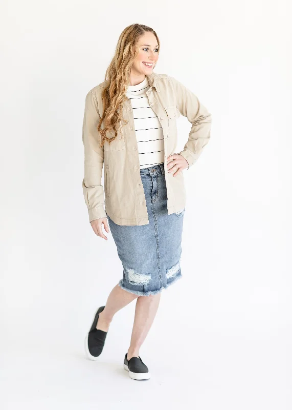 Presley Distressed Denim Midi Skirt