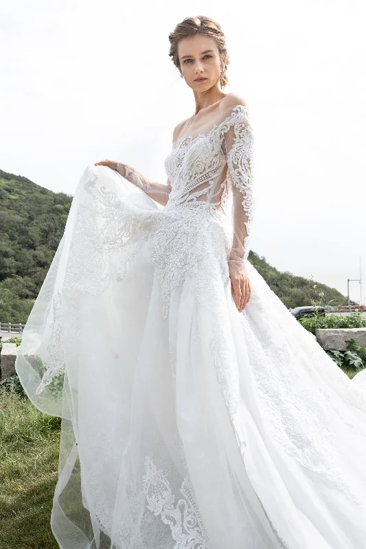 Princess Cathedral Train Tulle Lace Wedding Dress CW2388