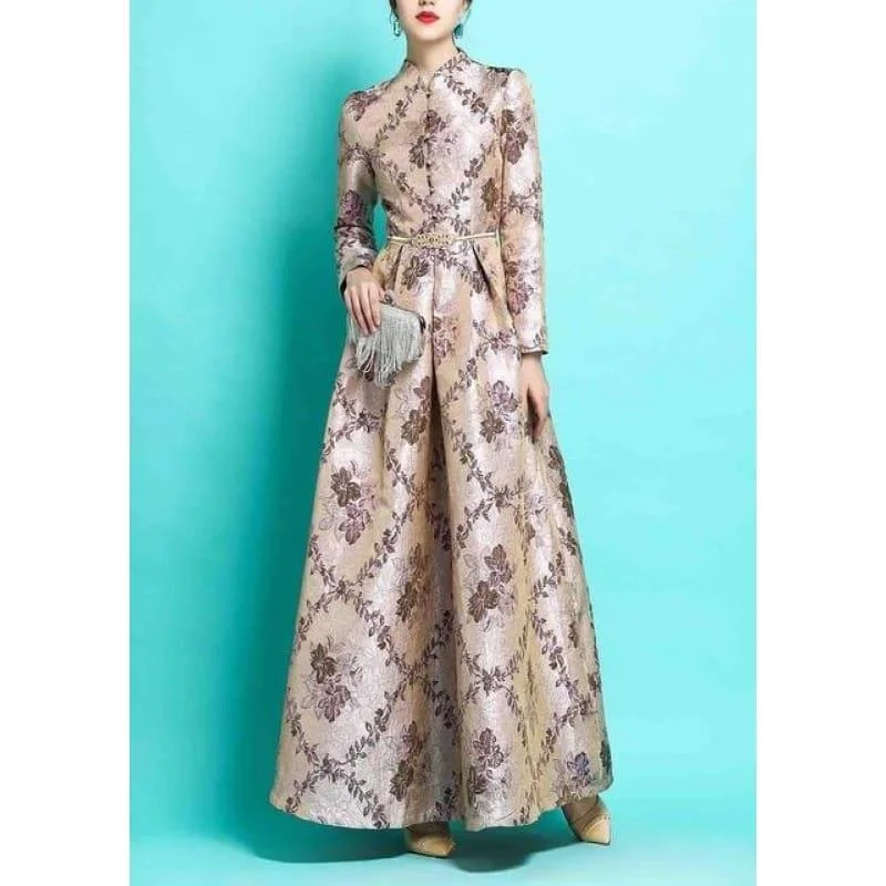 Print Ankle-Length Elegant A-line Maxi Dress