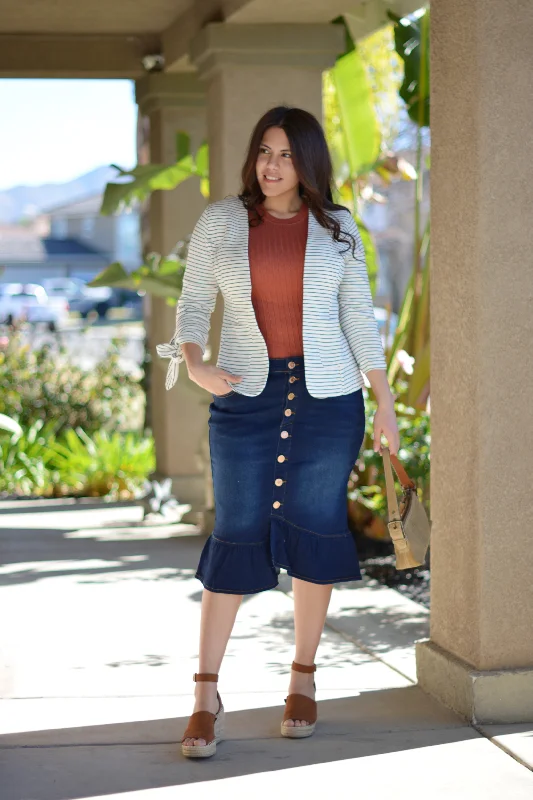 Priscilla Ruffled Hem Dark Wash Denim Skirt