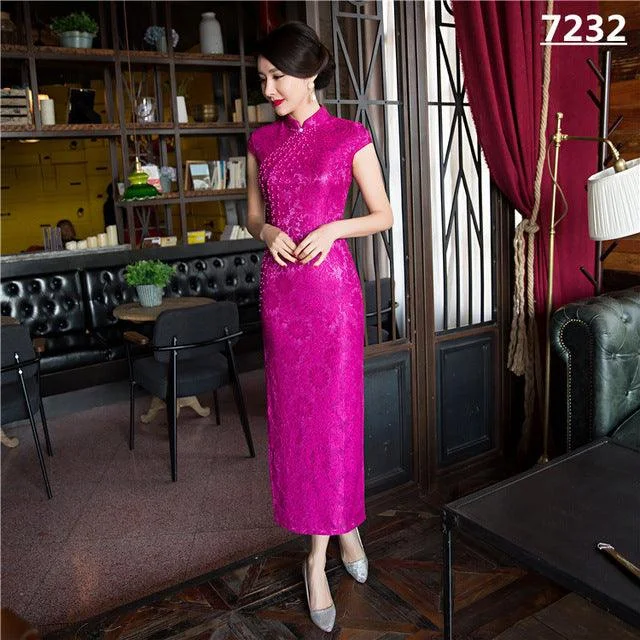 Purple Cheongsam Chinese Female Lace Qipao Dress