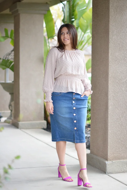 Raegan Button Vintage Wash Denim Skirt