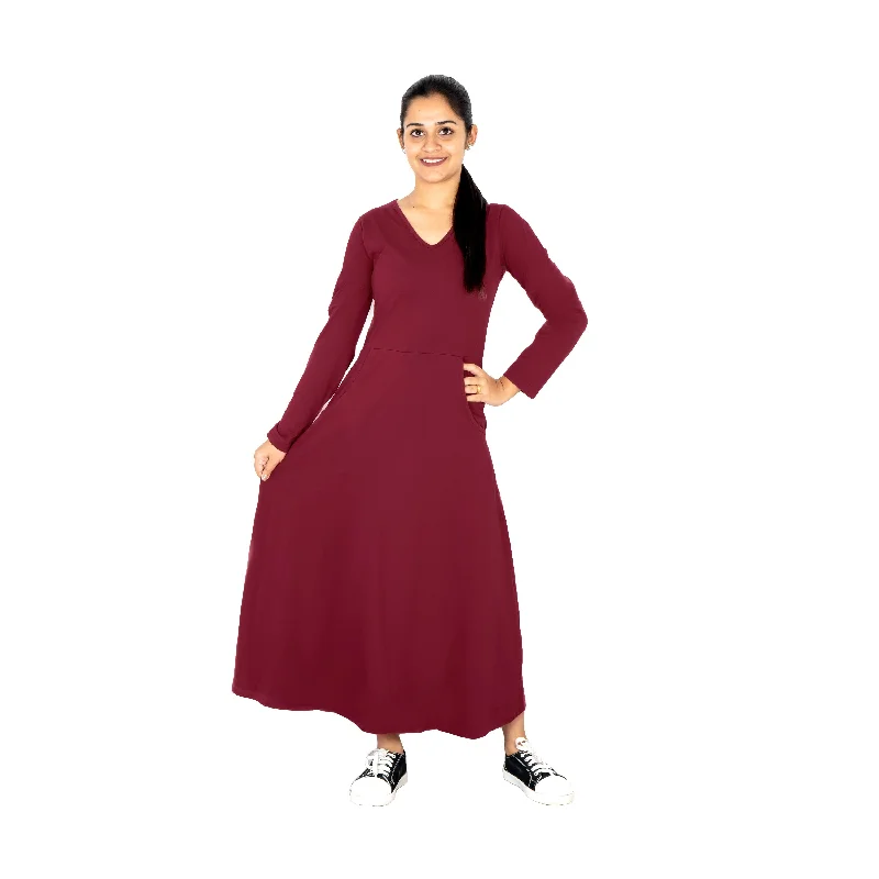 Red Diamond Long Sleeve Midi Dress (With Waist Seam) [FINAL SALE]