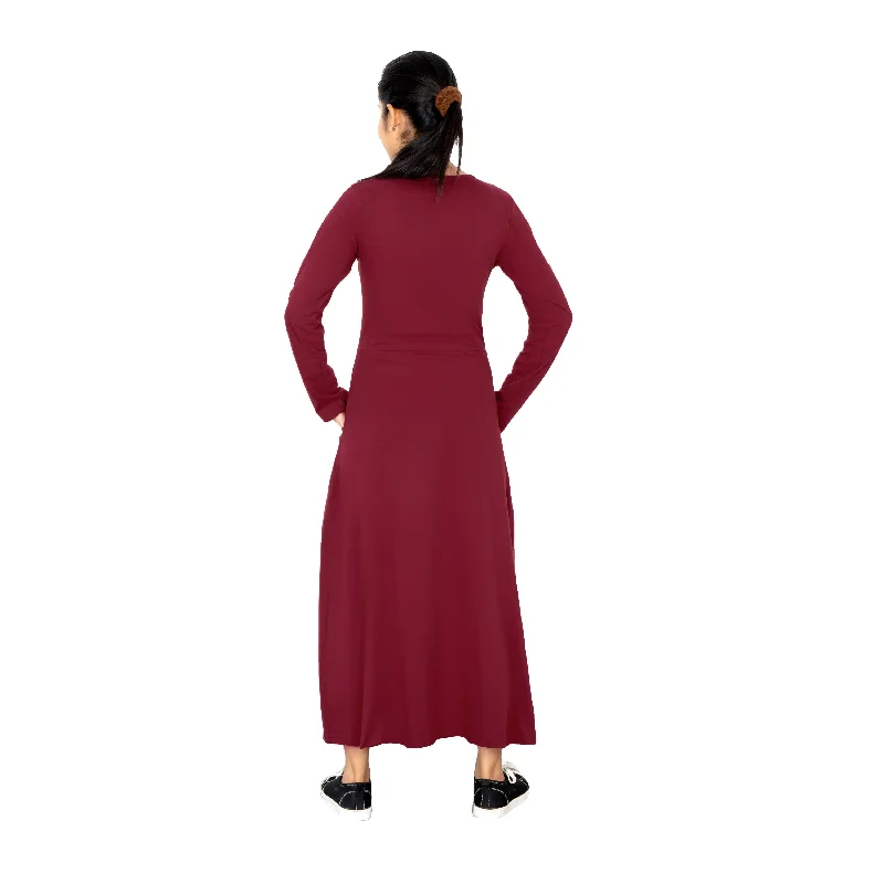 Red Diamond Long Sleeve Midi Dress (With Waist Seam) [FINAL SALE]