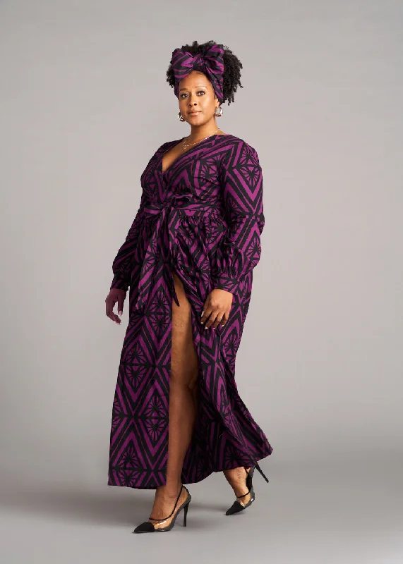 Rehema Women's African Print Maxi Dress (Plum Diamonds)