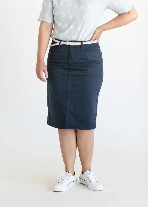 Remi Navy Denim Midi Skirt