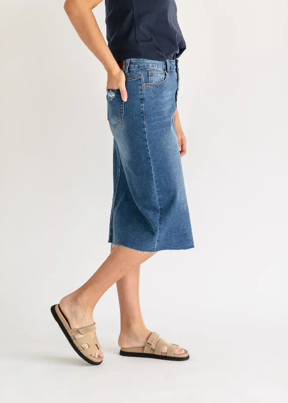 Remi Raw Hem Medium Wash Midi Skirt - FINAL SALE