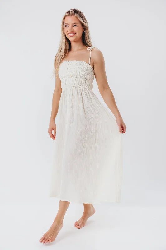 Melanie Button-Down Midi Dress in Cream