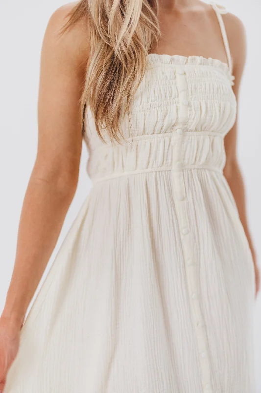 Melanie Button-Down Midi Dress in Cream