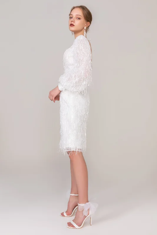 Sheath-Column Short-Mini Sequined Lace Wedding Dress CW2435