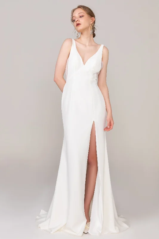 Sheath Sweep-Brush Train Elastic Cloth Wedding Dress CW2426