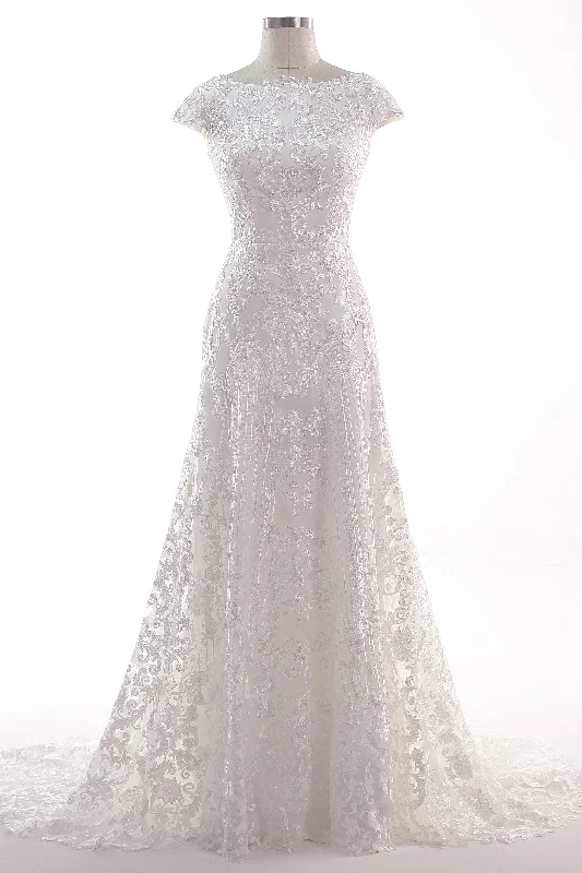 Sheath-Column Sweep Train Tulle Lace Wedding Dress CW2457