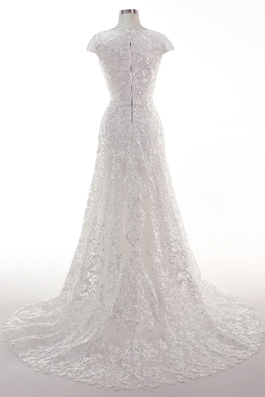 Sheath-Column Sweep Train Tulle Lace Wedding Dress CW2457