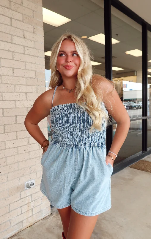 Smocked Denim Romper