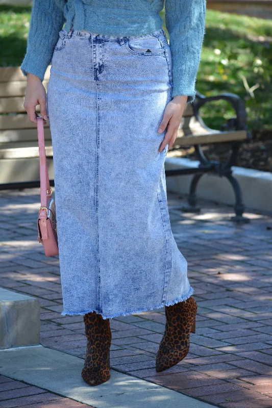 Sofia Acid Wash Maxi Length Denim Skirt