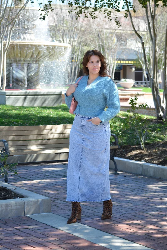 Sofia Acid Wash Maxi Length Denim Skirt