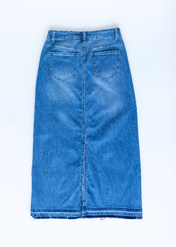 Stacy Raw Hem Long Denim Skirt