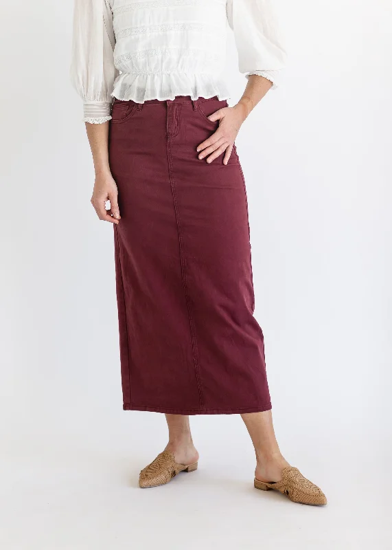 Stella Burgundy Denim Maxi Skirt