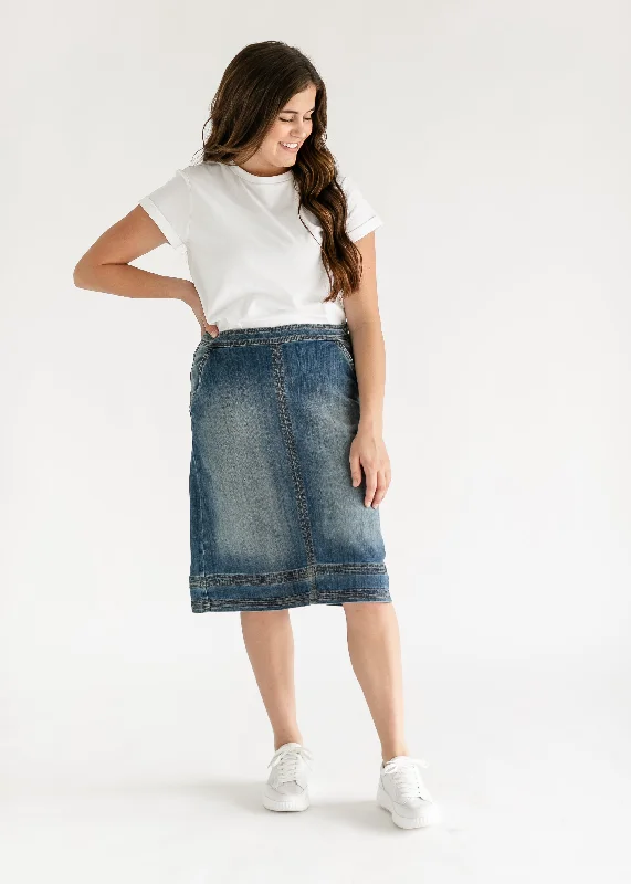 Sutton Side Zip A-line Denim Midi Skirt