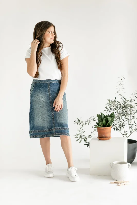 Sutton Side Zip A-line Denim Midi Skirt