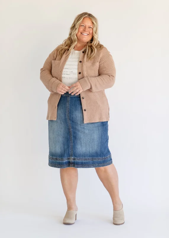 Sutton Side Zip A-line Denim Midi Skirt