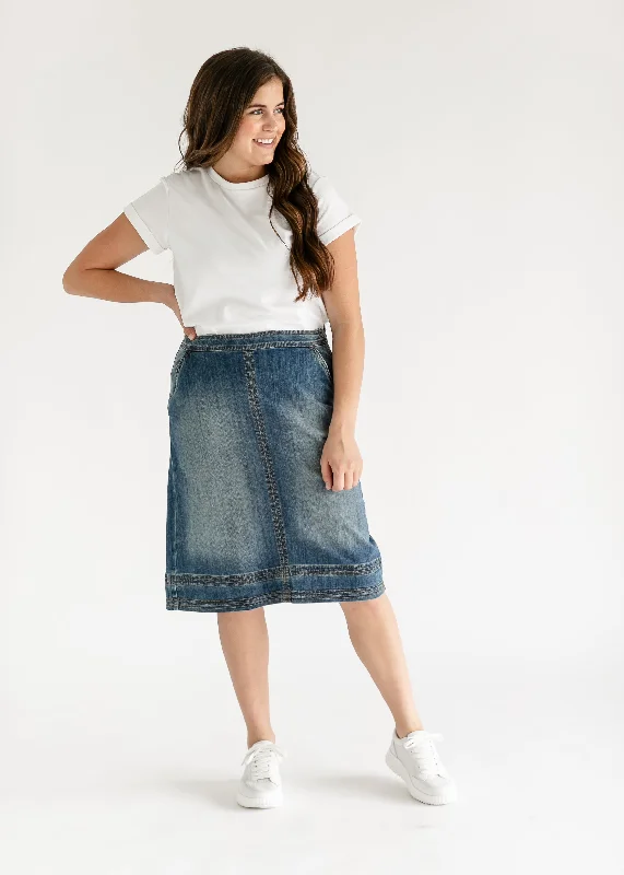 Sutton Side Zip A-line Denim Midi Skirt