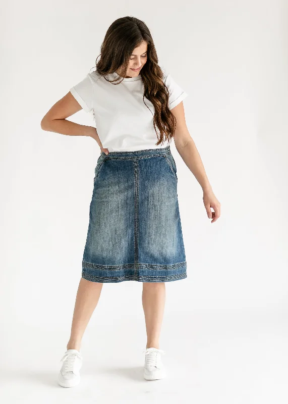 Sutton Side Zip A-line Denim Midi Skirt