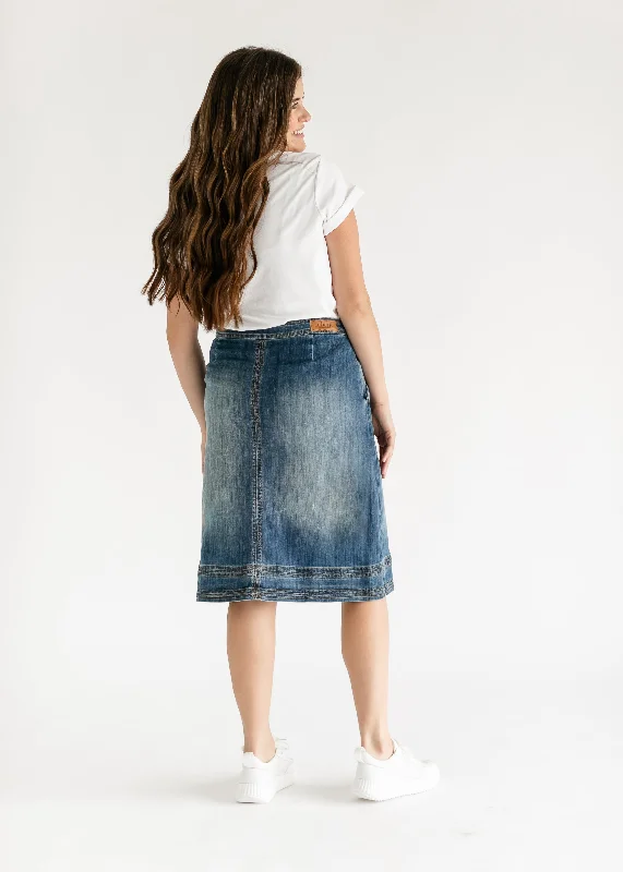 Sutton Side Zip A-line Denim Midi Skirt