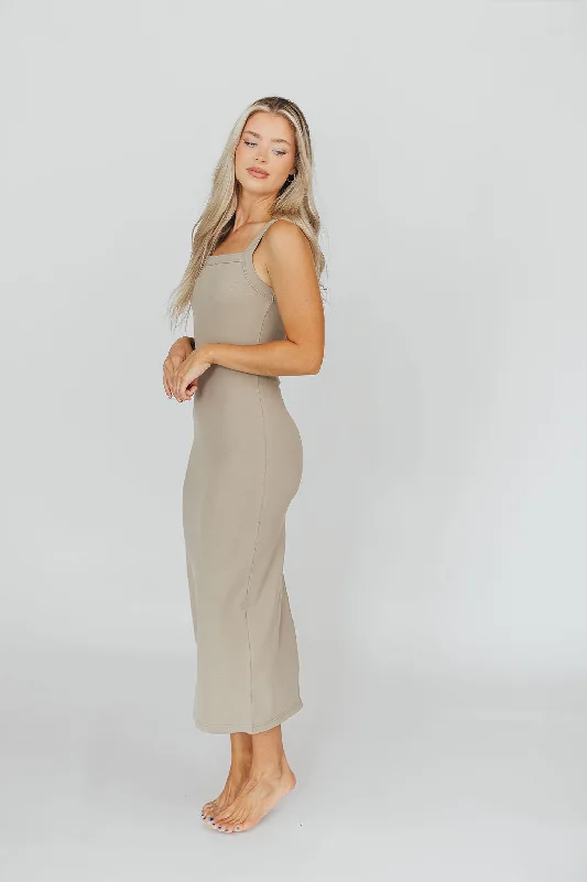 Olivia Square Neck Midi Tank Dress in Light Olive - Bump Friendly