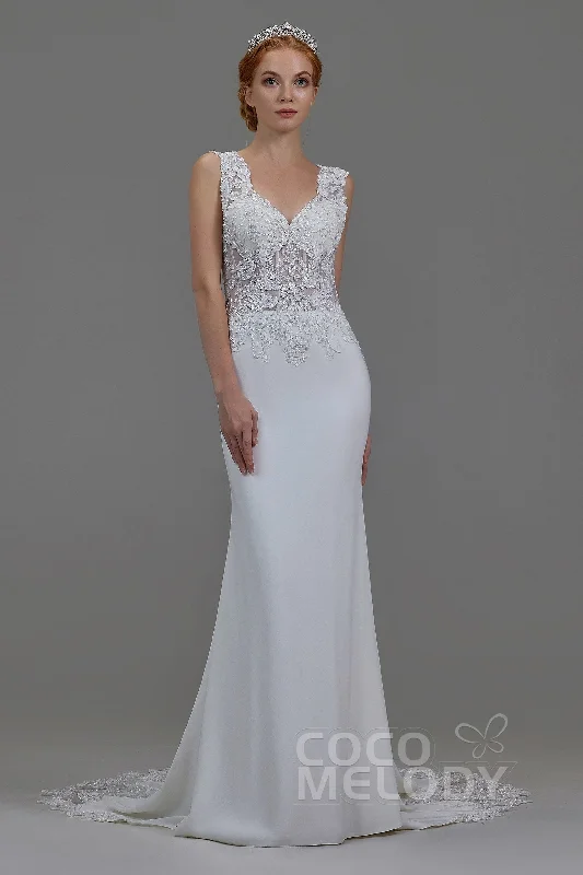 Mermaid Chapel Train Knitted Fabric Wedding Dress LD5816