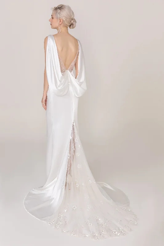 Trumpet-Mermaid Court Train Satin Wedding Dress CW2414