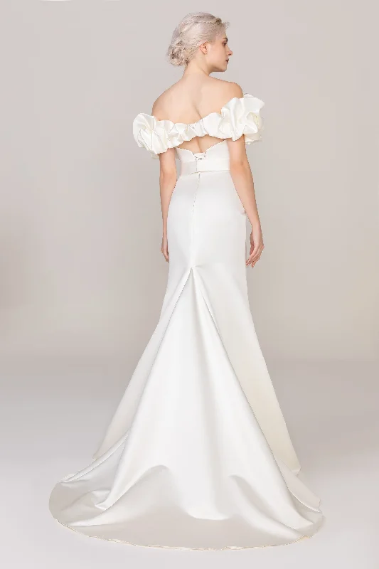 Trumpet-Mermaid Sweep-Brush Train Satin Wedding Dress CW2477