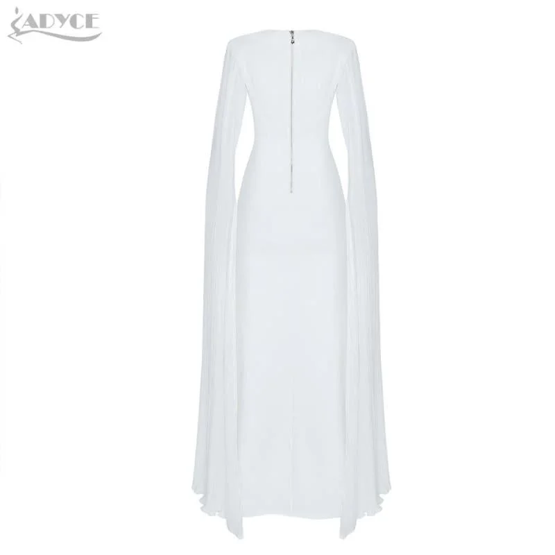 White Elegant Formal Bodycon Sexy Deep V Batwing Sleeve Ball Gown Maxi Dress