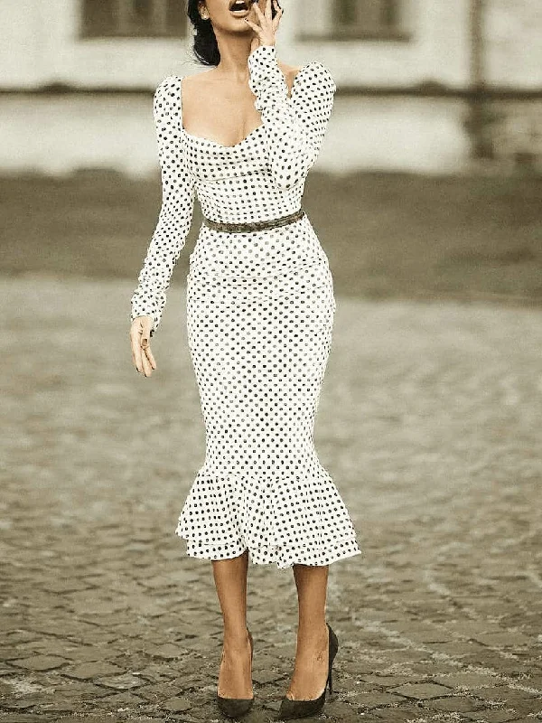 Women's Dresses Polka Dot Long Sleeve Mermaid Tight Dress