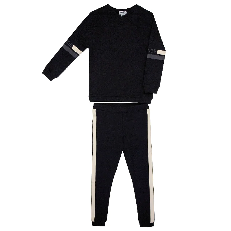 Crew Kids Black Sports Stripe Lounge Set