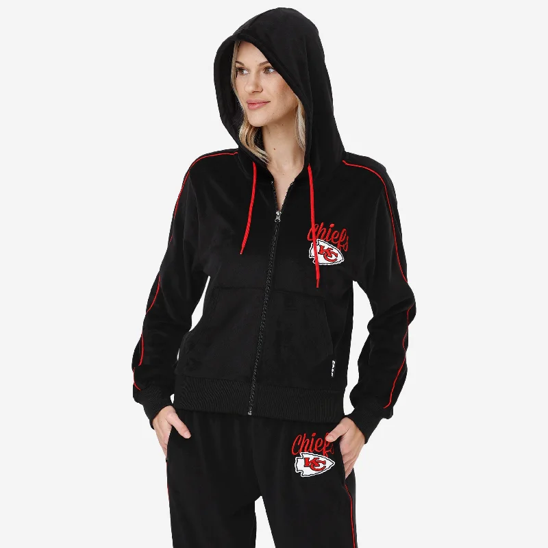 Kansas City Chiefs Womens Black Velour Zip Up Top