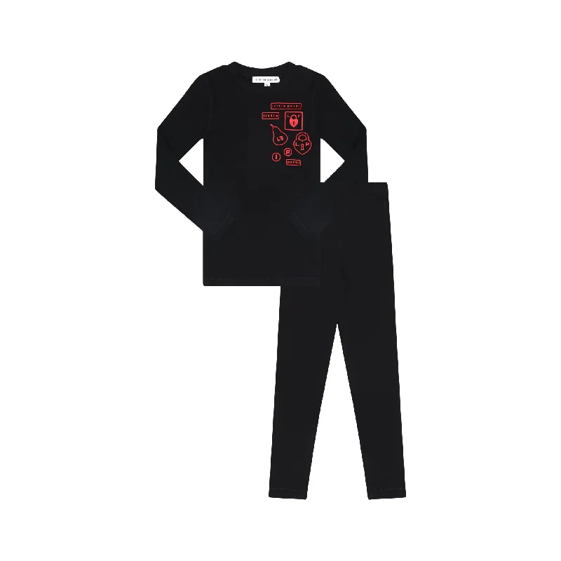 Parni Black/Red Multi Patch Pajamas