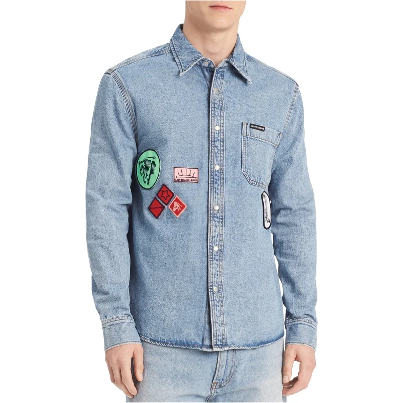 Men's Retro - Style Hawaiian Print Casual Shirts in Bold Patterns for a Tropical VacationCalvin Klein Mens Patch Button Up Shirt, Blue, Medium Men's Retro - Style Hawaiian Print Casual Shirts in Bold Patterns for a Tropical VacationCalvin Klein Mens Patch Button Up Shirt, Blue, Medium