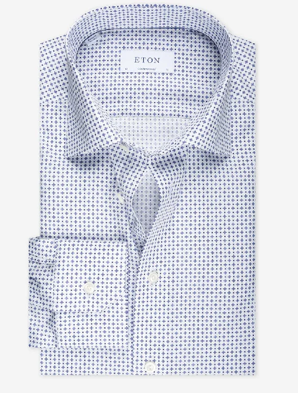 Men's Graphic - Printed Casual Shirts with Pop - Culture References for a Fun and Stylish LookMicro Print Comtemporary Fit Shirt Blue Men's Graphic - Printed Casual Shirts with Pop - Culture References for a Fun and Stylish LookMicro Print Comtemporary Fit Shirt Blue