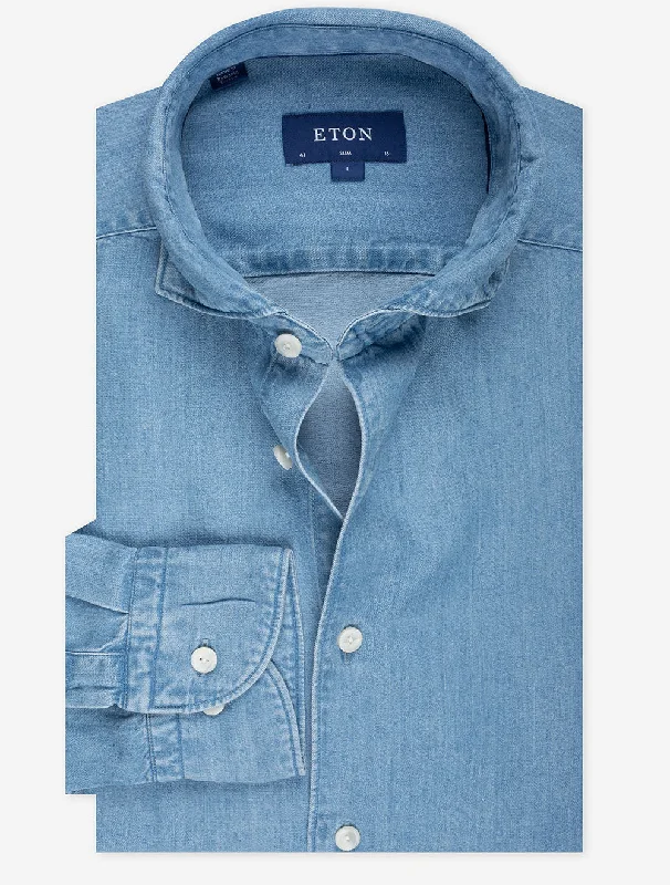 Men's Linen Blend Casual Shirts with Roll - Up Sleeves for a Summer Beach LookSlim Tencel Denim Shirt Denim Men's Linen Blend Casual Shirts with Roll - Up Sleeves for a Summer Beach LookSlim Tencel Denim Shirt Denim